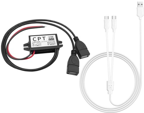 Giantdeer DC 12V auf USB 5V 3A 15W Wasserdichter Konverter, Dual Port Adapter 12V USB auf 5V, Spannungswandler, + einem mit 3 Port Ladekabel