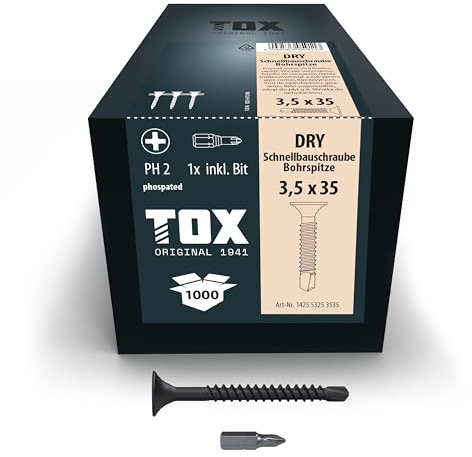 TOX Schnellbauschrauben DRY BS 3,5 x 35 mm magaziniert, 1.000 Stk. | Bohrspitze für Gipskarton auf Metall-Unterkonstruktion, magaziniert für Magazinschrauber, 142553253535