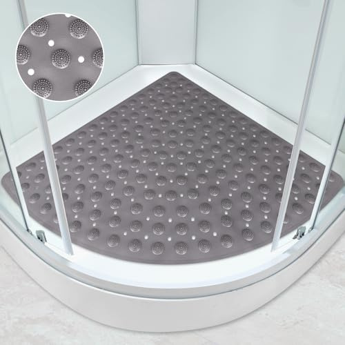 Corner Shower Mat: 70x70 cm Large Sector Bath Mat Non Slip with Suction Cups - Foot Scrubber Mat Massage Anti Fatigue - Quadrant Bathroom Floor Mat for Walk-in Shower Tray