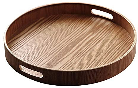 Bandejas Redondas De Madera Maciza, Bandeja De Desayuno De Madera Maciza, con Asas, Pan Cocina Mesa De Café Platos De Desayuno Fuente De Agua for Bebidas-35cm/700(40cm)