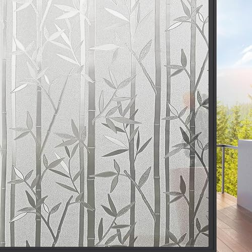 Sichtschutzfolie Fenster Fenster Folie Blickschutz 80 x 130 cm Sichtschutzfolie Selbstklebend Blickschutz, Sonnenschutz, Entfernbar, Statisch Haftend, für Zuhause Büro, Bambus