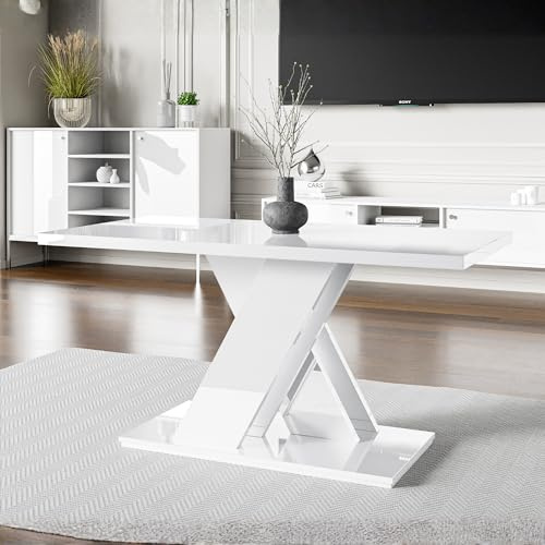 PROROOM FURNITURE - Onyx Mini - Couchtisch 120x60 Höhe 60 cm - Kaffeetisch Rechteckig - Sofatisch - Coffee Table - Wohnzimmertisch Modern - Beistelltisch Klein - Weiß Hochglanz