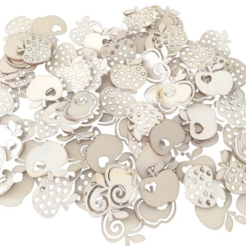 Lurrose 100pcs Hollow Wooden Slices Cartoon Apple Shape for DIY Decorations Craft Wood Slices for Parties