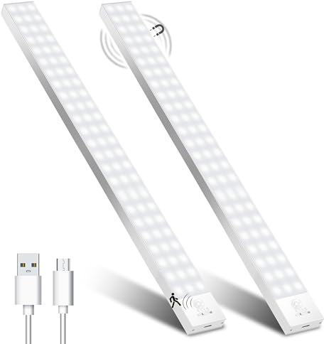 Schrankbeleuchtung LED mit Bewegungsmelder 43,5cm 2Stück Schranklicht Schrankleuchte Led Leiste Batterie USB Wiederaufladbar Unterbauleuchte Küche Schrankleuchten für Kleiderschrank,Treppe,Kofferraum | Unterbauleuchte Küche LED Leiste Batterie Wiederaufladbar Schranklicht Schrankleuchte für Kleiderschrank,Treppe,Kofferraum