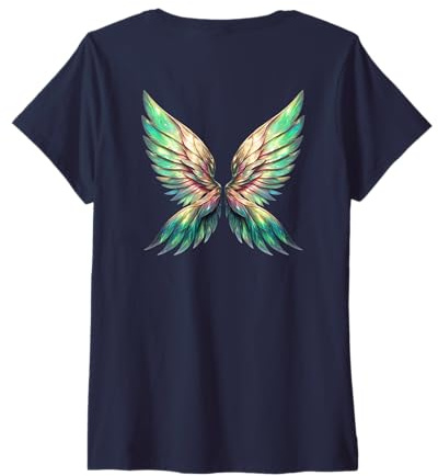 Womens Green Angel Wing V-Neck T-Shirt