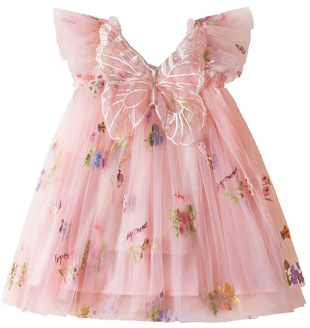 AIEOE Robe Florale sans Manches pour Bébé Princesse Fille Robes d'Été en Coton pour Fête de Carnaval pour 6-12 Mois Rose