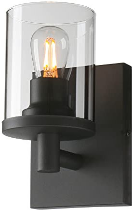 XINCXIN Vintage Industrial Wall Light Fixtures,Wall Lights for Living Room,1-Light Vintage Wall Sconce,Cylinder Glass Shade Wall Light Fitting for Bathroom(Black)