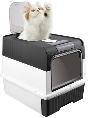 Katzenklo mit Deckel und Aktivkohlefilter, inklusive Schaufel – Katzentoilette mit Deckel, XL, geschlossen, Cat Litter Box für saubere Katzen, Auslaufsicherer Boden (49 * 37 * 35cm，Schwarz)