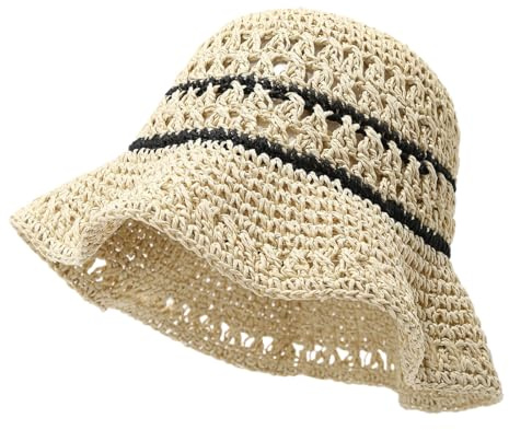 YAMEE Strandhut Damen Stroh,Sonnenhut Damen Strohhut Leicht Faltbar,Sommer-Bucket-Hut für Urlaub,Garten,Outdoor