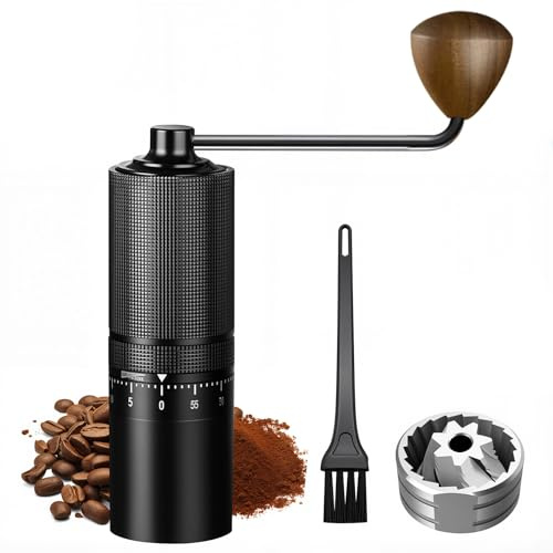 Manual Coffee Grinder with 150 Adjustable Grinding Levels, CNC Stainless Steel Conical Burr Double Bearing, Hand Coffee Grinding Portable Grinder for French Press, Drip, Espresso, Jet Black