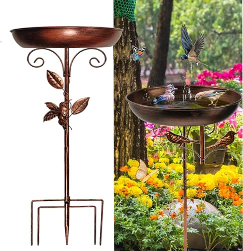 Vogeltränke Stehend Metall, Vogeltränke Stehend Ultra Robust Langlebig Vogelbad Garten Metall Vintage Vogeltränke Futter Metal Bird Bath für Vögel Draußen Garten Hof Rasen (1,f2)