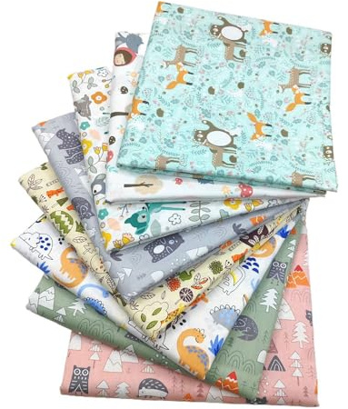 Odot 8 Piezas de Tela Patchwork de Costura, Cartoon Tela de Algodón para Tapiceria Jacquard,para Adecuada para Decoraciones Disfraces, Manualidades y Costura DIY (Animales,40x50cm)