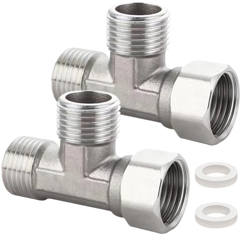 2 Stück 304 Edelstahl T-Stück Schwenkrohrverschraubung, 1/2 Zoll 3 Wege beweglich T-Stück, 1/2 AG/AG/IG T-Fitting Schwenkrohrverschraubung, 3 Wege T-Verbindungsstück, 3-Wege Verteiler für Sanitär