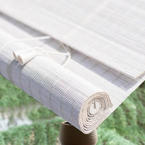 Tenda Avvolgibile in bambù Cucina per Tapparella in Bamboo A Rullo in Listelli di Fatto A Mano,Bianco Tende Veneziane Montaggio A Soffitto O A Parete,Traspirante