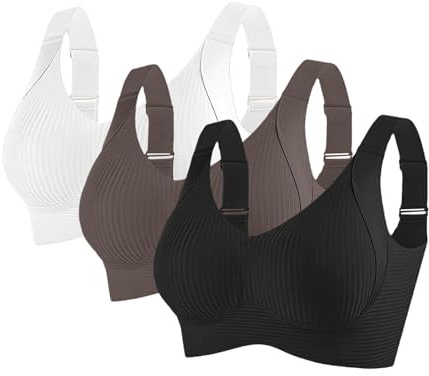 3 Piezas Sujetador Reductor sin Aros Sujetador Deportivo Alto Impacto Talla Grande Sujetadores Básico sin Costuras Cuello V Push Up Bandolera Ajustable con Relleno Suaves Cómodo Transpirable Sostenes