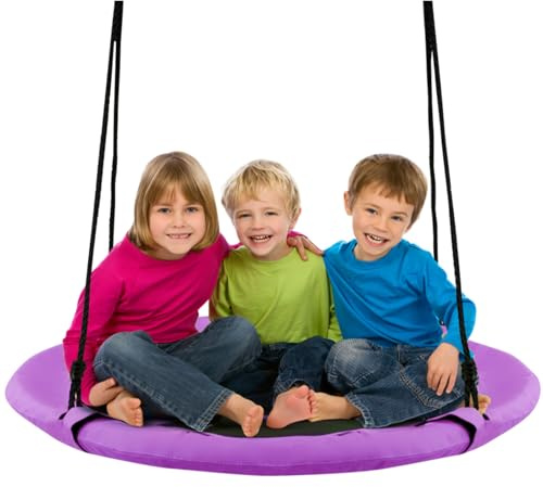 Maxmass 40’’/100cm Kids Nest Swing, Adjustable Hanging Tree Swings for Kids Adults, Outdoor Children Round Swing Seat for Garden Backyard Playground, 150kg Capacity (Purple)