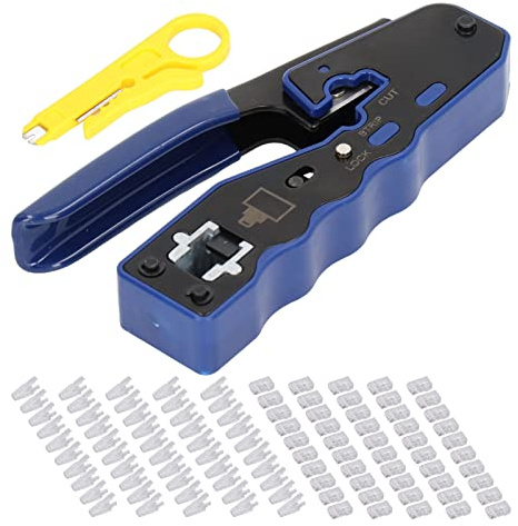Herramienta Crimpadora RJ45, Alicate Ponchador y Pelacables con 50 Conectores RJ, Crimp Handy para Redes, Cat 8, UTP y STP - Kit Completo con Comprobador Ethernet, Para Uso