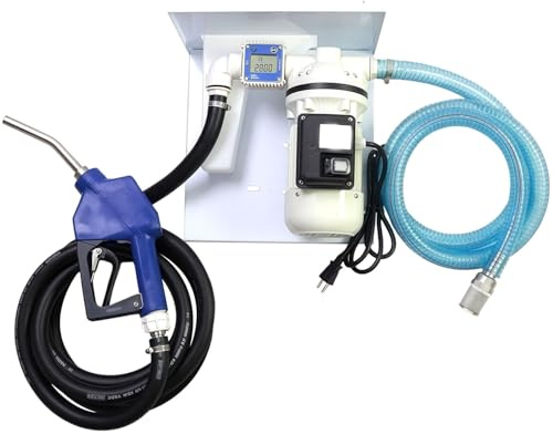 CLOUDPIVOT 110V Diesel Exhaust Fluid (DEF) Transfer Pump Kit - Compatible with Totes, Drums & Wall Mounts | Includes DEF Pump, Coupler, Flow Meter, Stainless Steel Auto Nozzle & 20' Hose