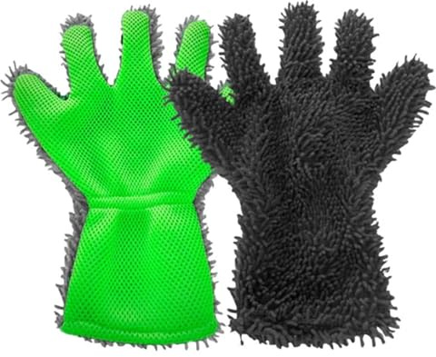 SEIWEI 2 guantes de lavado de coche, de microfibra de chenilla y malla, con diseño de cinco dedos, guantes de limpieza reutilizables para coches, camiones, motocicletas y cubiertas de barcos