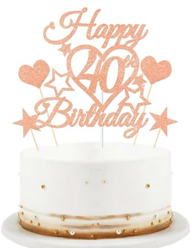 bng-bng 40th Birthday Cake Topper Decoration,Rose Gold Glittery Happy 40th Birthday Cake Cupcake Toppers For Women Age 40 Forty Party Supplies Decorations