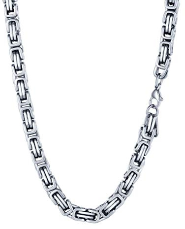 PROSTEEL Herren Kette Königskette Edelstahl Wasserfest Halskette 4mm/6mm | Byzantinische Halskette, Kette 46 bis 76cm lang auswählbar, Plattenkette in Silber/Schwarz/Gold, Männer Schmuck für Alltag