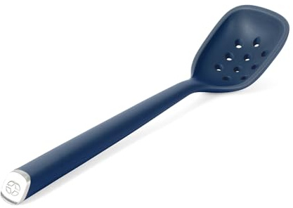 Calphalon Edge Silicone Slotted Spoon/Skimmer, Flexible Heat-Resistant Kitchen Strainer Spoon for Cooking, Frying, Skimming & Serving, Nonstick Safe, Navy Blue