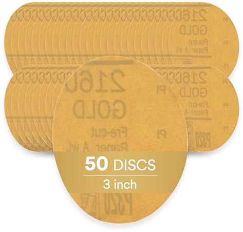 3M Hookit Gold 216U, 00914, Disque abrasif 76 mm, Grain P320, Lot de 50 disques, disques abrasifs pour l’Automobile