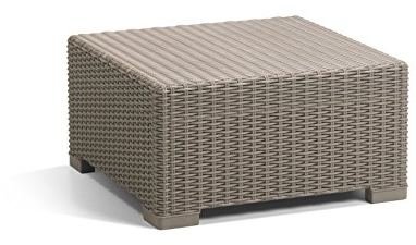 Keter Mesa California- Mesa para exterior, 68 x 68 x 34 cm, Mesa Resina acabado Ratán, mesa de jardín/terraza, Color Capuchino