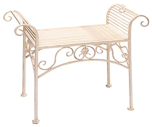 Gartenbank Eisen Metall Antik-Stil Garten Bank Gartenmöbel creme weiss 70cm
