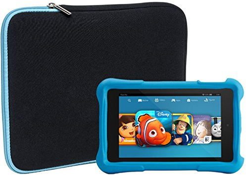 Slabo Tablet Tasche Schutzhülle für Amazon Fire | 7 Kids Edition (2011-2017) | Kindle Oasis - Tablet Hülle Etui Case Phablet aus Neopren – TÜRKIS/SCHWARZ
