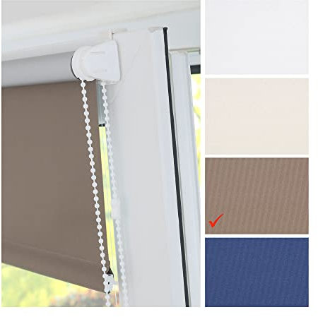 Liedeco® Rollo Klemmfix Thermobeschichtet - 120 x 150 cm Stone (Breite x Höhe) / lichtundurchlässig verspannt Blickdicht verdunkelnd stufenlos verstellbar/ohne Bohren mit Klemmträger / 123 montiert