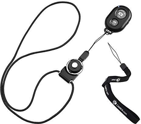 CamKix Camera Shutter Remote Control With Bluetooth® Wireless Technology, Black - Wrist Strap + Lanyard (Detachable Ring Mount) - Capture Pictures/Video Wirelessly up to 30 ft (10 m) on iPhone/Android