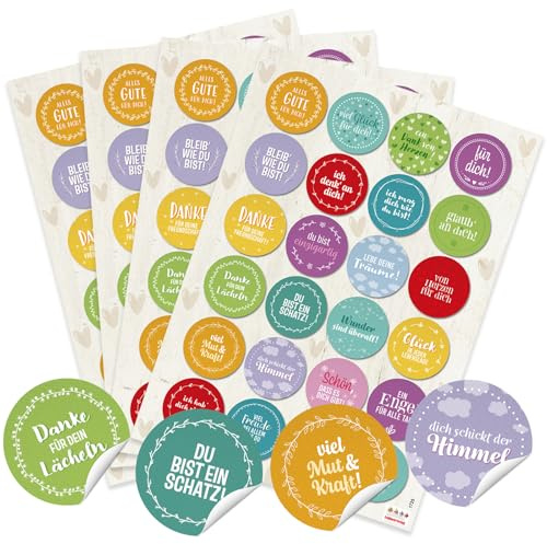 Aufkleber Sprüche, 96er Set: Runde Sticker Geburtstag, Motivation, Freundschaft & Liebe, Spruch – Muttertagsgeschenk | Aufkleber Basteln Hochzeit Deko