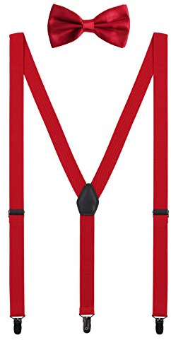 WANYING Partnerlook Hosenträger Fliege Set für Damen Herren Jungen Mädchen Baby Kleinkind Kinder - 3 Schwarz Clips Y-Form 2,5cm Hosenträger Einfarbig