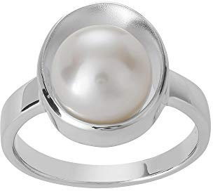Silverly Anillo Plata de Ley Forma Ostra Perla Mujer | Anillo Clásico Solitario Perla Agua Dulce Plata 925 | Joyería Moderna Piedras Preciosas Costeras Motivos Marinos | Regalo con Piedra Natal