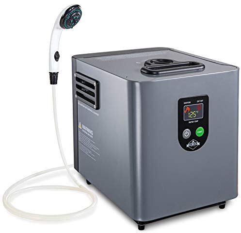 Hike Crew Chauffe-eau portable au propane et pompe de douche – Système compact de nettoyage et de douche extérieur avec écran LCD et arrêt automatique de sécurité pour l'eau chaude instantanée en
