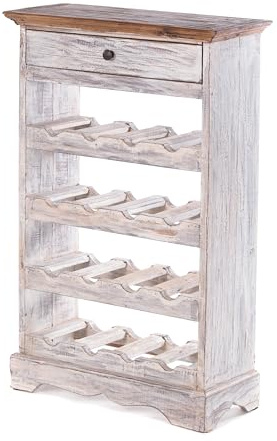DESIGN DELIGHTS rustikales WEINREGAL Cortez 85 | 85x55cm(HxB) Massivholz | Flaschenregal, Weinflaschenregal aus Holz, Getränkeregal mit Schublade | Farbe: 05 weiß-Natur