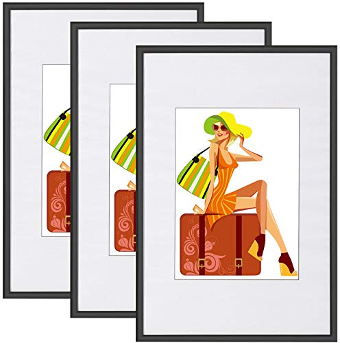 WOLTU Bilderrahmen 28x35 cm Set of 3 Fotorahmen aus Kunststoff mit Passepartout, Posterrahmen zum vertikalen oder horizontalen Aufhängen/Aufstellen, Collage Wanddeko, Schwaz