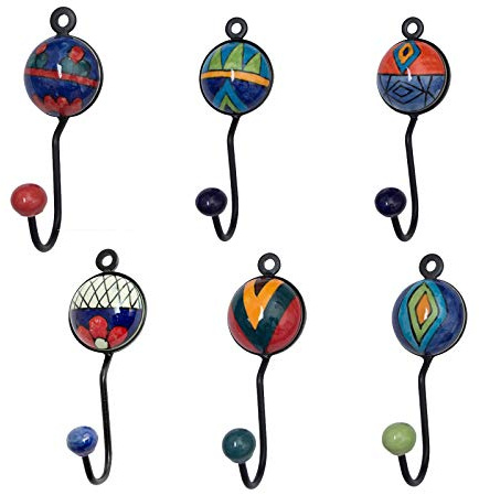 Knober Indigo Keramikhaken Wandhaken Garderobenhaken Kleiderhaken (03. Mix-Set Bunt 6 Stück)