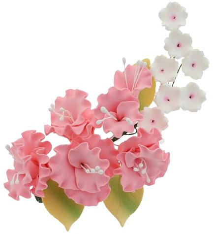 Sugar Blossom Cake Spray – Gumpaste Flowers for Cake Decorating – Pink Cherry Blossoms with Green Leaves – 1 Count by Chef Alan Tetreault