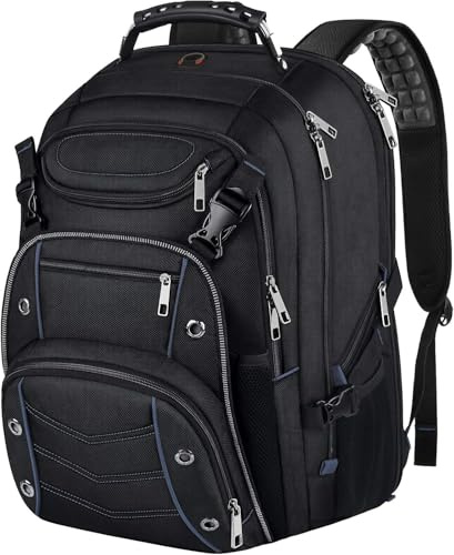 VECKUSON Datorryggsäck, extra stor, 56 x 43 x 25 cm, 60 liters kapacitet, skydd med flera fack, passar bärbara datorer på 15,6–19 tum, TSA-godkänd, RFID-stöldskydd, ryggsäck för sport