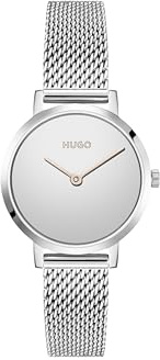 HUGO Analog Quarzuhr für Damen Kollektion #Cherish mit Edelstahl-Mesh-Gliederarmband