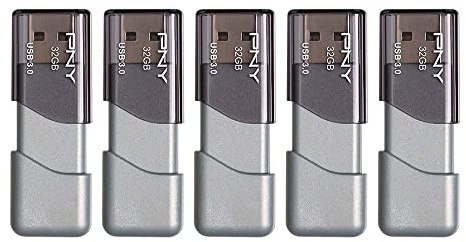 PNY 32GB Turbo Attache 3 USB 3.0 Flash Drive, Grey (Pack of 5)