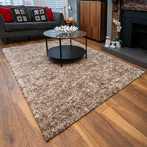 Fluffy Warm Beige Shaggy Shag Rug Mottled Speckled Plush Soft Thick Living Room Area Bedroom Conservatory Lounge Rugs 120cm x 170cm