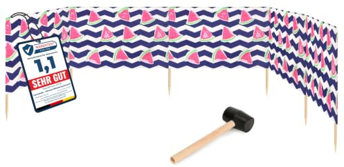 Garronda Paravento da Spiaggia, Protezione dal Vento, Protezione Privacy, Spiaggia, Giardino, paravento + Martello di Gomma GAEX001 (Melone-2, 6 m)