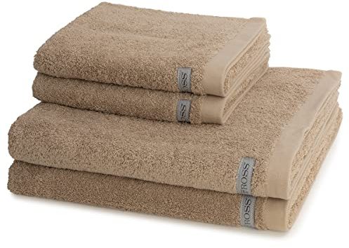 Ross - 4 teiliges Frottier-Set - Sinfonie (2 X Handtuch 2 X Duschtuch im Set) - 500 g/m2 - Baumwolle - Walkfrottee - saugstark - weich und flauschig - Walnuss