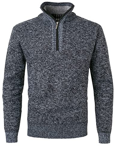 KTWOLEN Herrtröja, fleecefodrad, långärmad stickad tröja med ståkrage, vintertröja, fleecetröja, finstickad tröja, tröja med dragkedja, Mörkgrå, XL