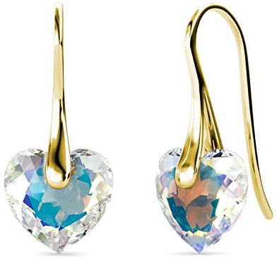 MYC Paris – Ohrringe Kristall Herz – hochwertiges Messing + vergoldet 18 K oder Rhodium – österreichischer Kristall HQ – Geschenk zum Geburtstag, Muttertag, Weihnachten – Farbe Bernstein oder Weiß,
