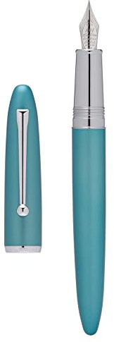 Hongdian 620 Pluma estilográfica, punta extrafina iridio barril de color azul claro, instrumento de escritura suave con convertidor y juego de estuche de metal