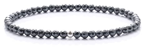 BERGERLIN Hämatit Armband echt mit 925 Sterling Silberperle - facettierte Perlen - Größe S